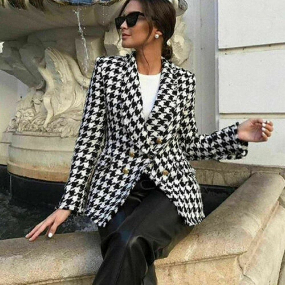 Zara Black and White Houndstooth Blazer - Picture 1 of 9